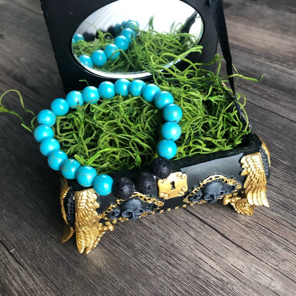 Turquoise and Black Lava Rock Stone Bracelet